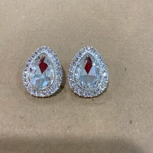 Chico's Silver Teardrop Earrings with Pavé Design